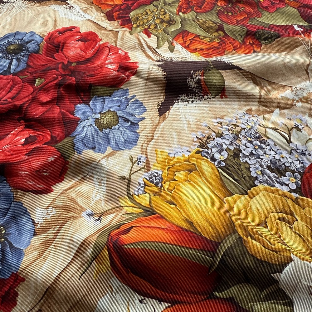 Vintage Mantero Collection VIII Silk Scarf florals on chocolate Brown - Picture 4 of 9